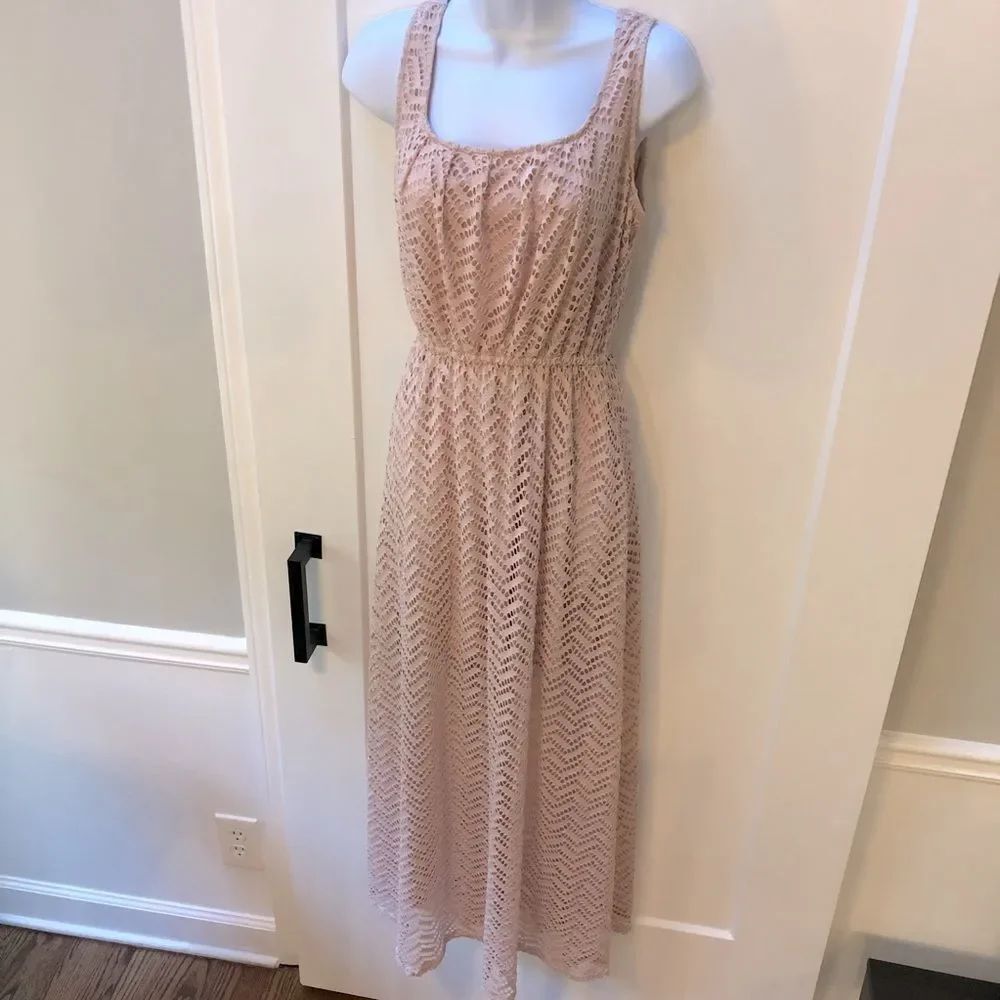 LIBERTY LOVE dusty rose pink chevron lace crochet maxi dress woman’s size S